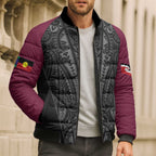 Queensland Maori Rugby Nga Hau e Wha Bomber Puffer Jacket Maroon Motif - Aussie Hoodie