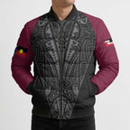Queensland Maori Rugby Nga Hau e Wha Bomber Puffer Jacket Maroon Motif - Aussie Hoodie
