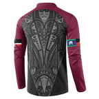 Queensland Maori Rugby Nga Hau e Wha Button Sweatshirt Maroon Motif