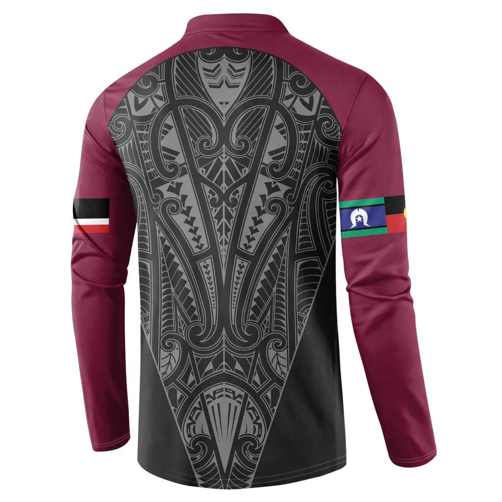 Queensland Maori Rugby Nga Hau e Wha Button Sweatshirt Maroon Motif