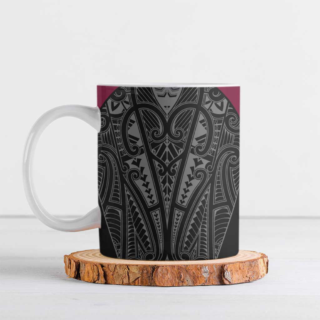 Queensland Maori Rugby Nga Hau e Wha Ceramic Mug Maroon Motif - Aussie Hoodie