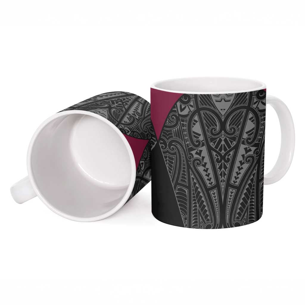 Queensland Maori Rugby Nga Hau e Wha Ceramic Mug Maroon Motif - Aussie Hoodie