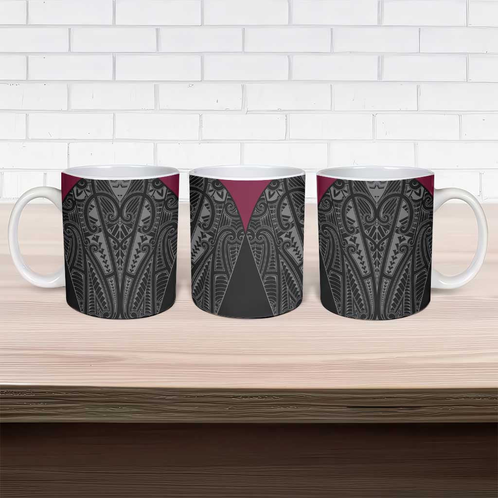 Queensland Maori Rugby Nga Hau e Wha Ceramic Mug Maroon Motif - Aussie Hoodie