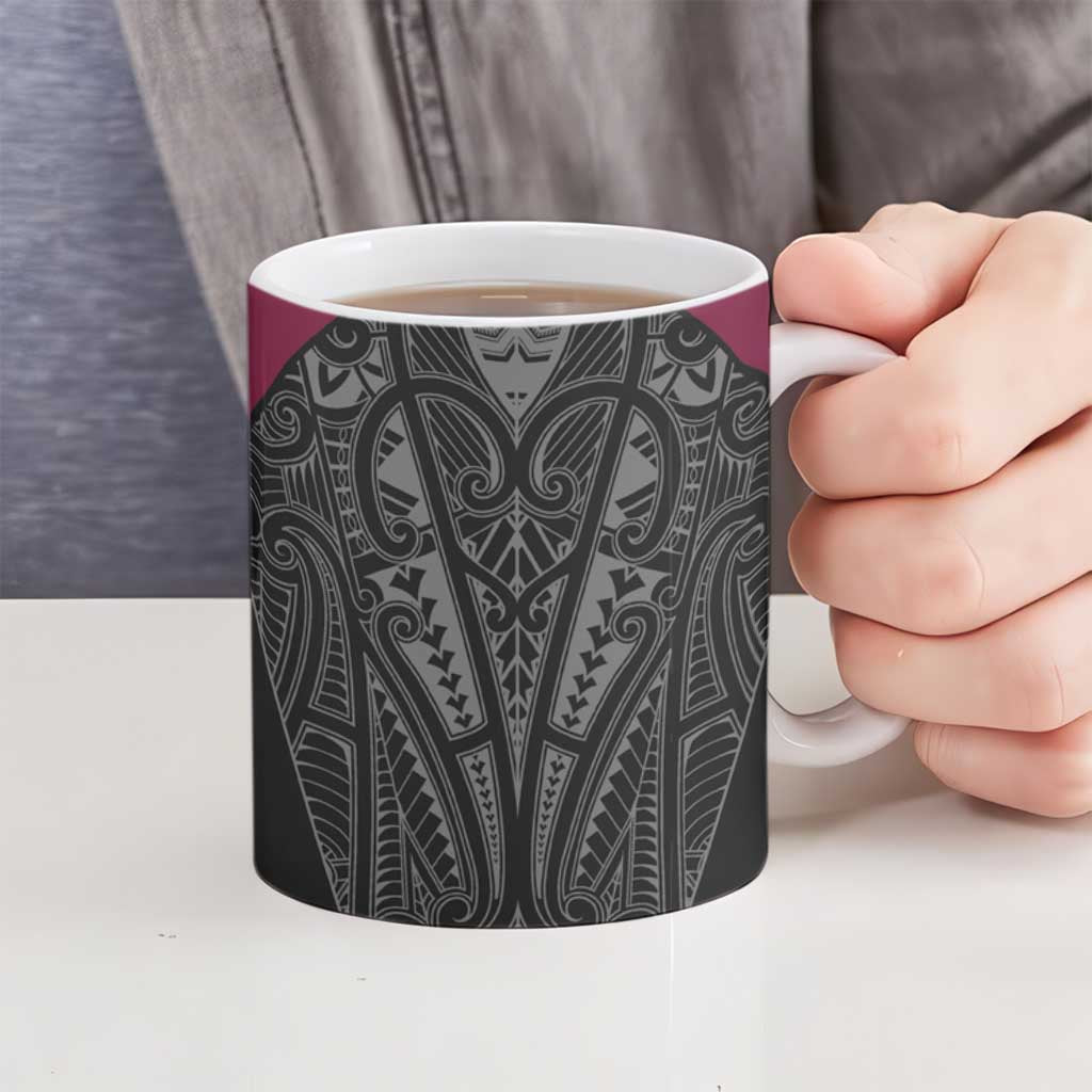 Queensland Maori Rugby Nga Hau e Wha Ceramic Mug Maroon Motif - Aussie Hoodie