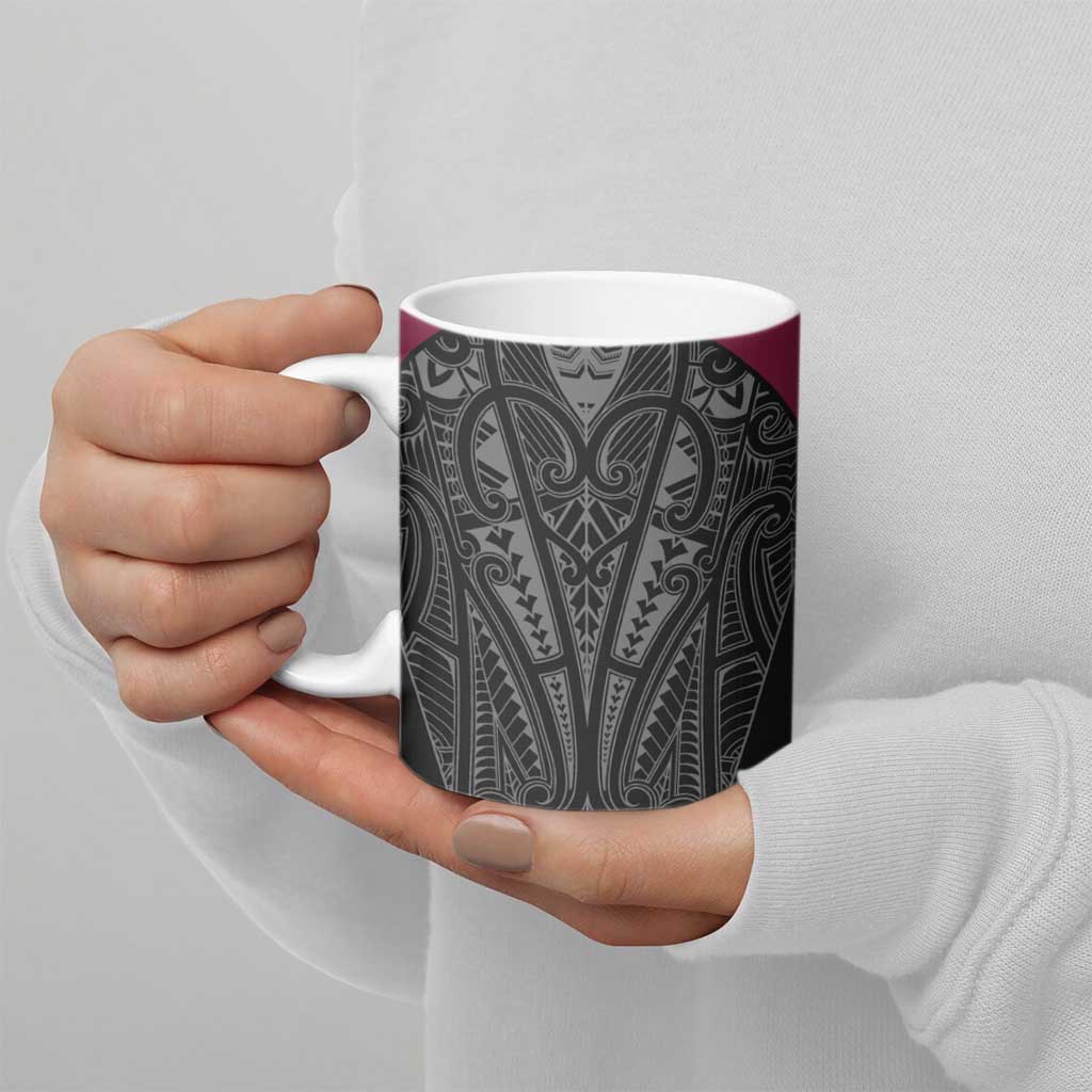 Queensland Maori Rugby Nga Hau e Wha Ceramic Mug Maroon Motif - Aussie Hoodie