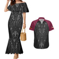 Queensland Maori Rugby Nga Hau e Wha Couples Matching Mermaid Dress and Hawaiian Shirt Maroon Motif