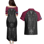 Queensland Maori Rugby Nga Hau e Wha Couples Matching Puletasi and Hawaiian Shirt Maroon Motif