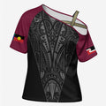 Queensland Maori Rugby Nga Hau e Wha Cross Shoulder Shirt Maroon Motif - Aussie Hoodie