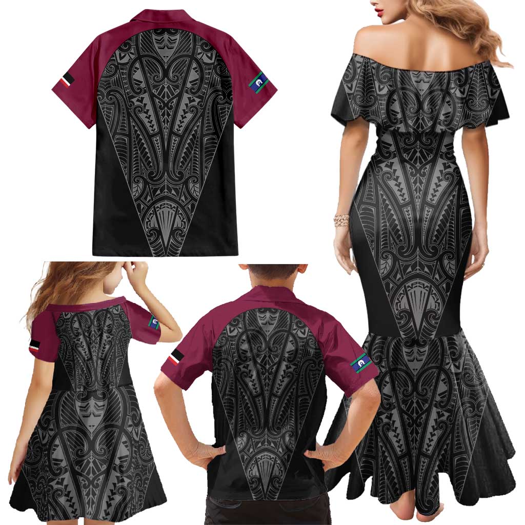 Queensland Maori Rugby Nga Hau e Wha Family Matching Mermaid Dress and Hawaiian Shirt Maroon Motif