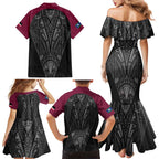 Queensland Maori Rugby Nga Hau e Wha Family Matching Mermaid Dress and Hawaiian Shirt Maroon Motif