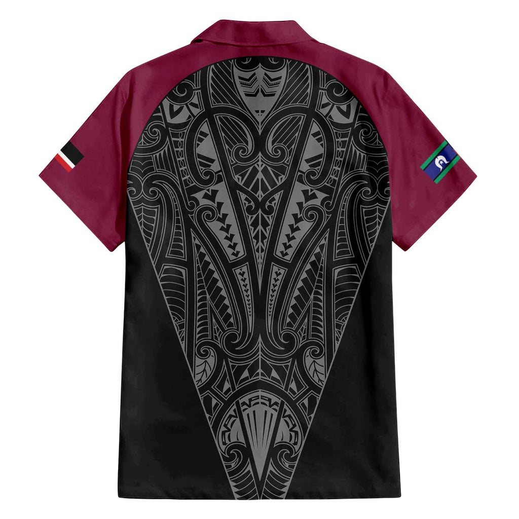 Queensland Maori Rugby Nga Hau e Wha Family Matching Off The Shoulder Long Sleeve Dress and Hawaiian Shirt Maroon Motif