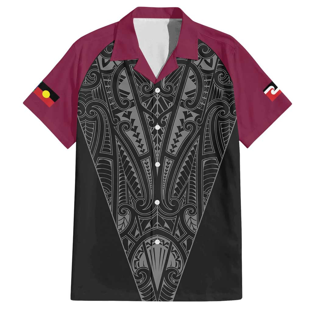 Queensland Maori Rugby Nga Hau e Wha Family Matching Off Shoulder Maxi Dress and Hawaiian Shirt Maroon Motif