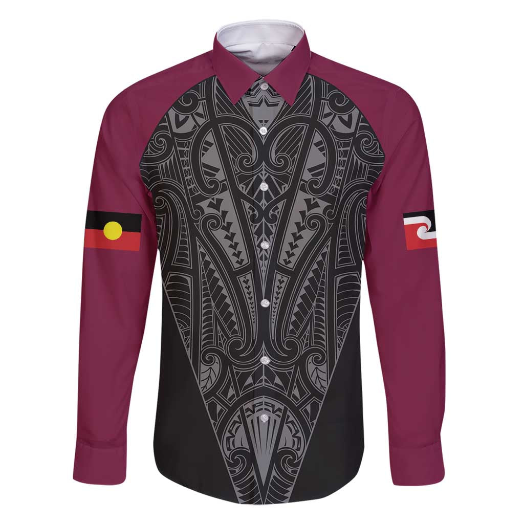 Queensland Maori Rugby Nga Hau e Wha Family Matching Off Shoulder Maxi Dress and Hawaiian Shirt Maroon Motif