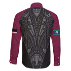 Queensland Maori Rugby Nga Hau e Wha Family Matching Off Shoulder Maxi Dress and Hawaiian Shirt Maroon Motif