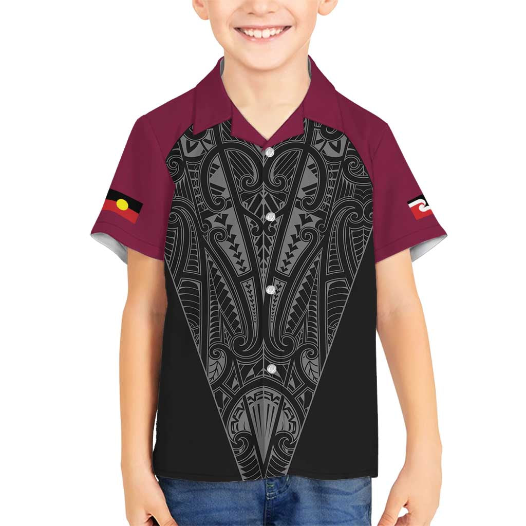 Queensland Maori Rugby Nga Hau e Wha Family Matching Off Shoulder Maxi Dress and Hawaiian Shirt Maroon Motif