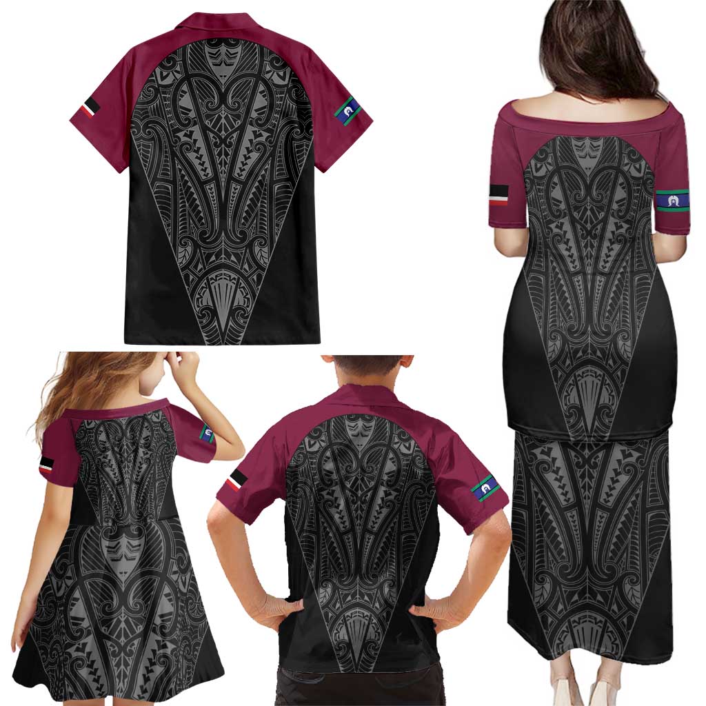 Queensland Maori Rugby Nga Hau e Wha Family Matching Puletasi and Hawaiian Shirt Maroon Motif
