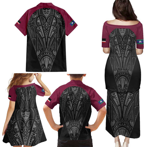 Queensland Maori Rugby Nga Hau e Wha Family Matching Puletasi and Hawaiian Shirt Maroon Motif