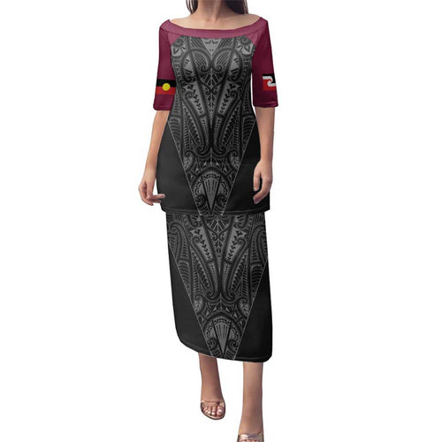 Queensland Maori Rugby Nga Hau e Wha Family Matching Puletasi and Hawaiian Shirt Maroon Motif