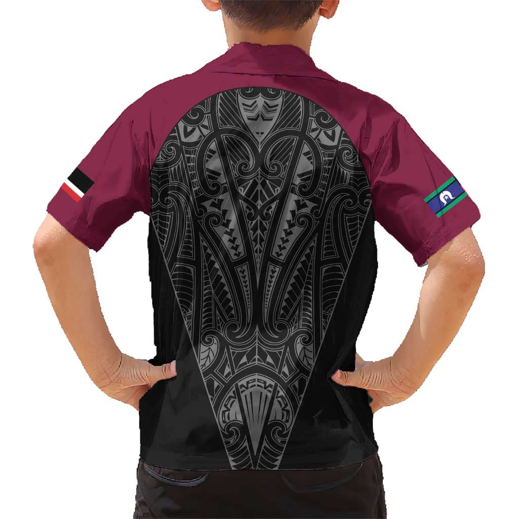 Queensland Maori Rugby Nga Hau e Wha Family Matching Short Sleeve Bodycon Dress and Hawaiian Shirt Maroon Motif