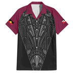 Queensland Maori Rugby Nga Hau e Wha Family Matching Short Sleeve Bodycon Dress and Hawaiian Shirt Maroon Motif