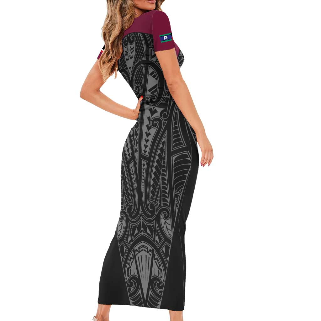 Queensland Maori Rugby Nga Hau e Wha Family Matching Short Sleeve Bodycon Dress and Hawaiian Shirt Maroon Motif