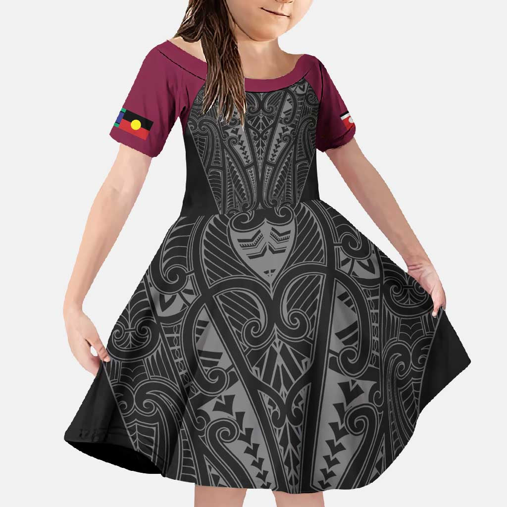 Queensland Maori Rugby Nga Hau e Wha Family Matching Summer Maxi Dress and Hawaiian Shirt Maroon Motif