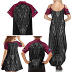 Queensland Maori Rugby Nga Hau e Wha Family Matching Summer Maxi Dress and Hawaiian Shirt Maroon Motif