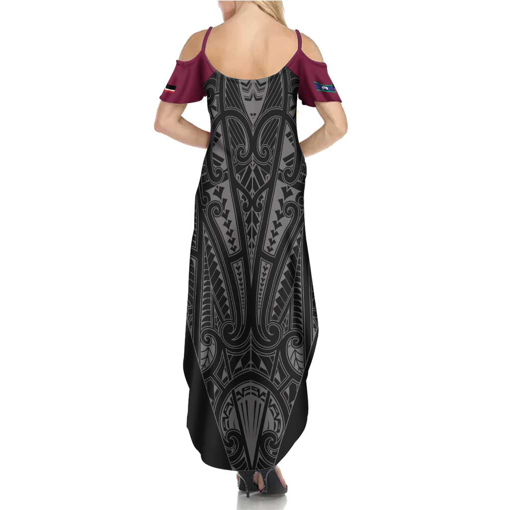 Queensland Maori Rugby Nga Hau e Wha Family Matching Summer Maxi Dress and Hawaiian Shirt Maroon Motif