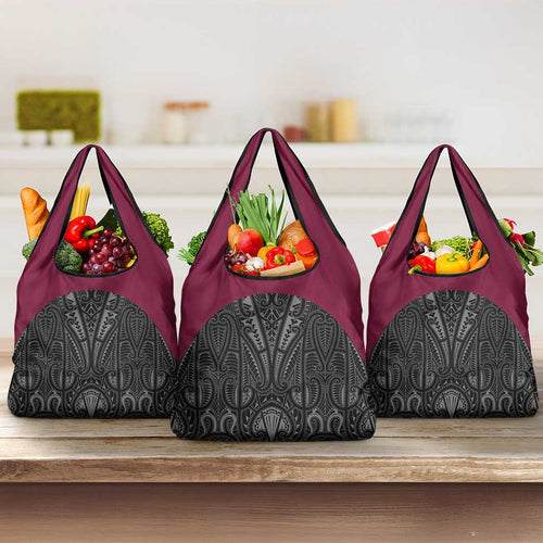 Queensland Maori Rugby Nga Hau e Wha Grocery Bag Maroon Motif