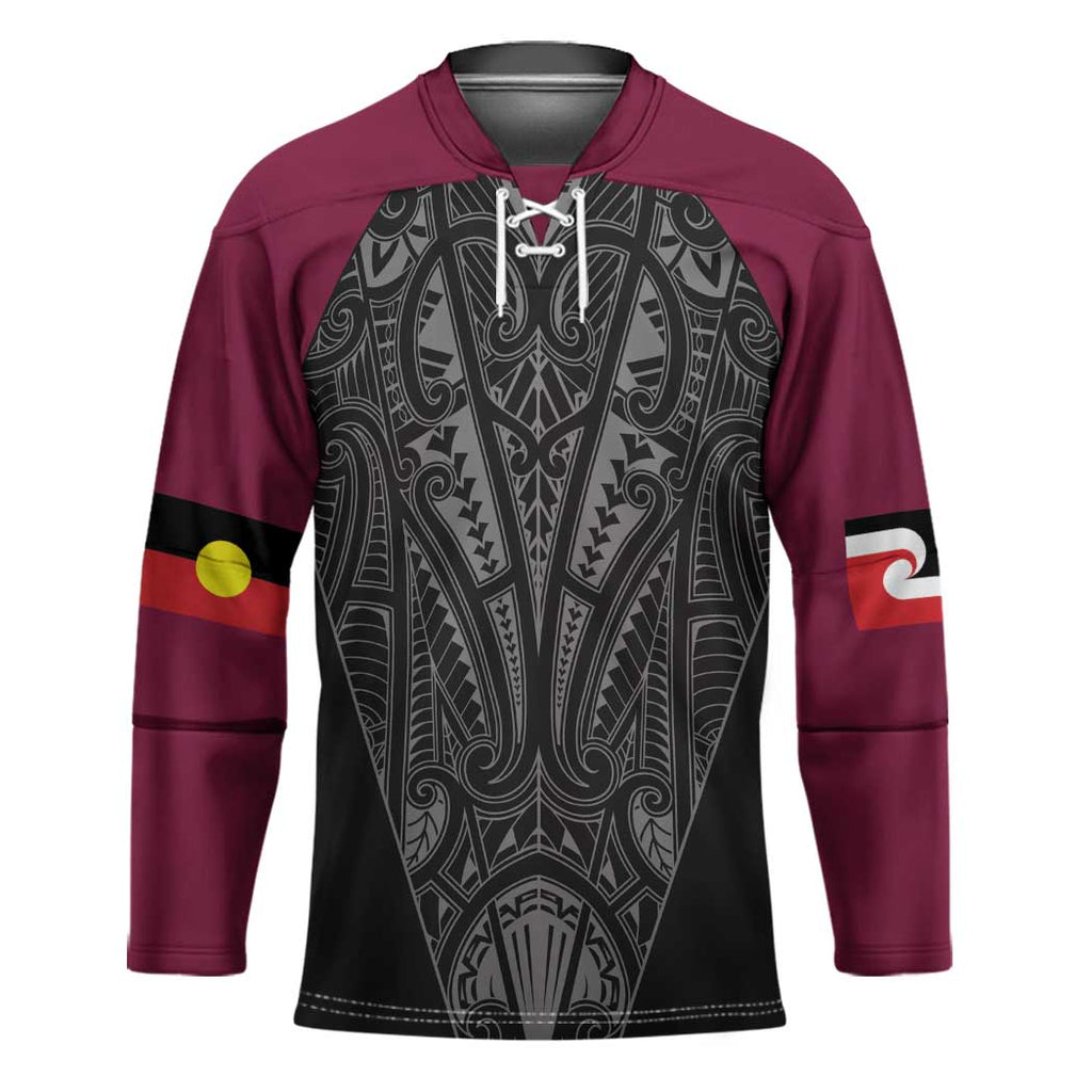 Queensland Maori Rugby Nga Hau e Wha Hockey Jersey Maroon Motif - Aussie Hoodie
