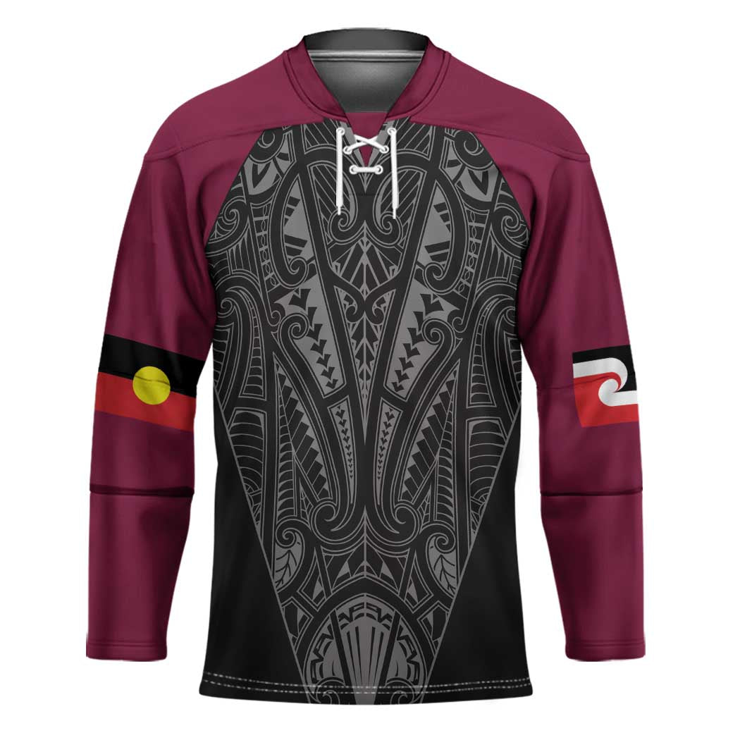 Queensland Maori Rugby Nga Hau e Wha Hockey Jersey Maroon Motif - Aussie Hoodie
