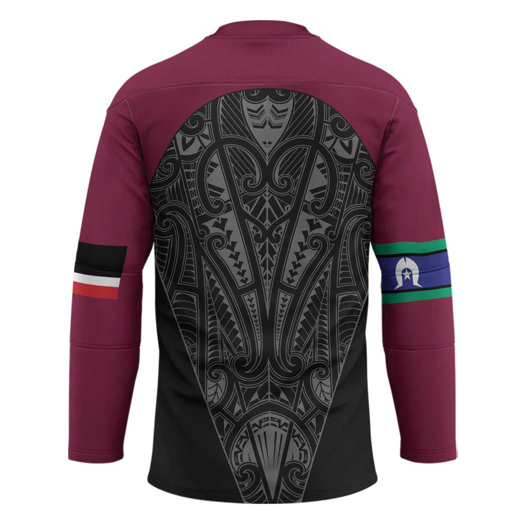 Queensland Maori Rugby Nga Hau e Wha Hockey Jersey Maroon Motif - Aussie Hoodie