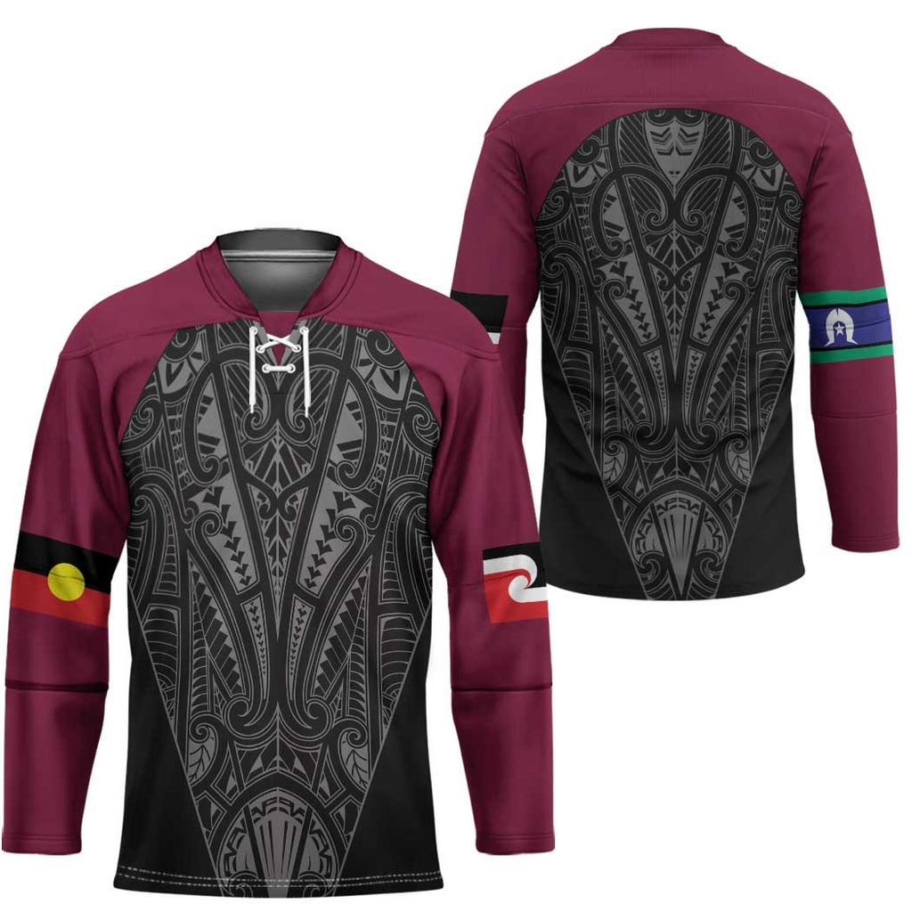 Queensland Maori Rugby Nga Hau e Wha Hockey Jersey Maroon Motif - Aussie Hoodie