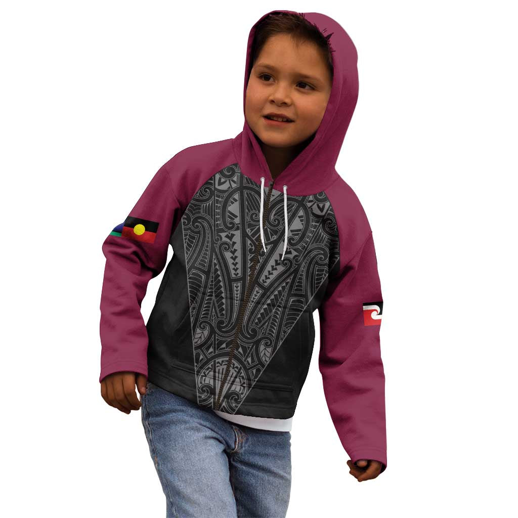 Queensland Maori Rugby Nga Hau e Wha Kid Hoodie Maroon Motif