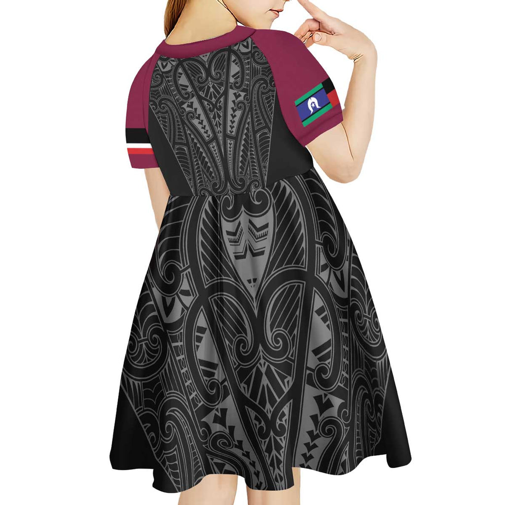 Queensland Maori Rugby Nga Hau e Wha Kid Short Sleeve Dress Maroon Motif