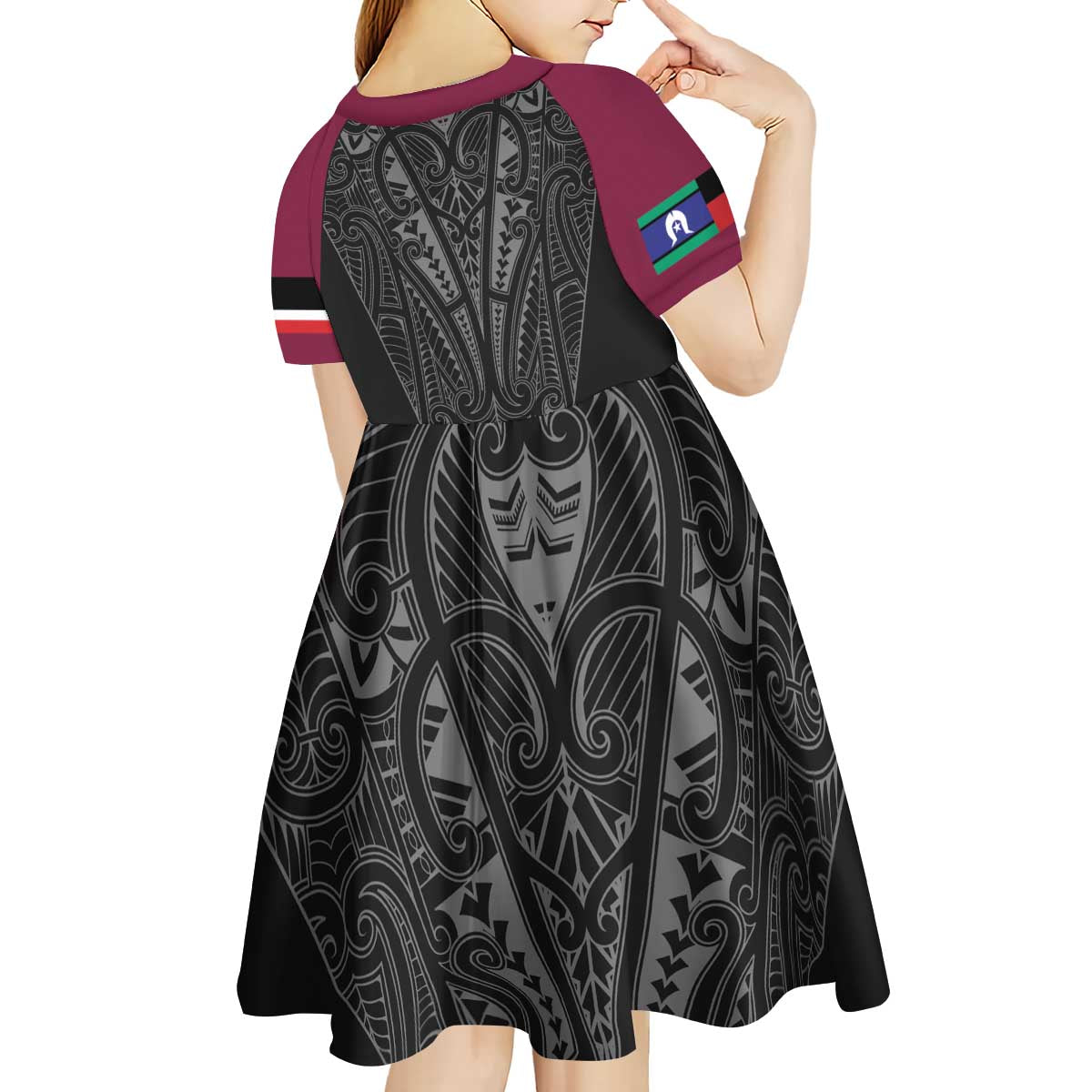 Queensland Maori Rugby Nga Hau e Wha Kid Short Sleeve Dress Maroon Motif