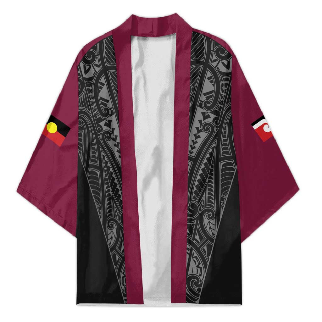 Queensland Maori Rugby Nga Hau e Wha Kimono Maroon Motif - Aussie Hoodie