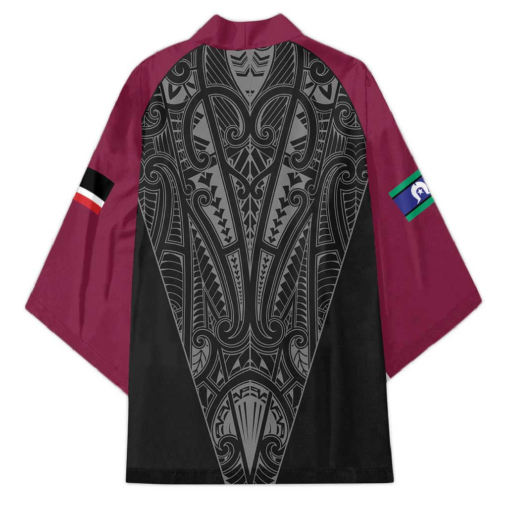 Queensland Maori Rugby Nga Hau e Wha Kimono Maroon Motif - Aussie Hoodie