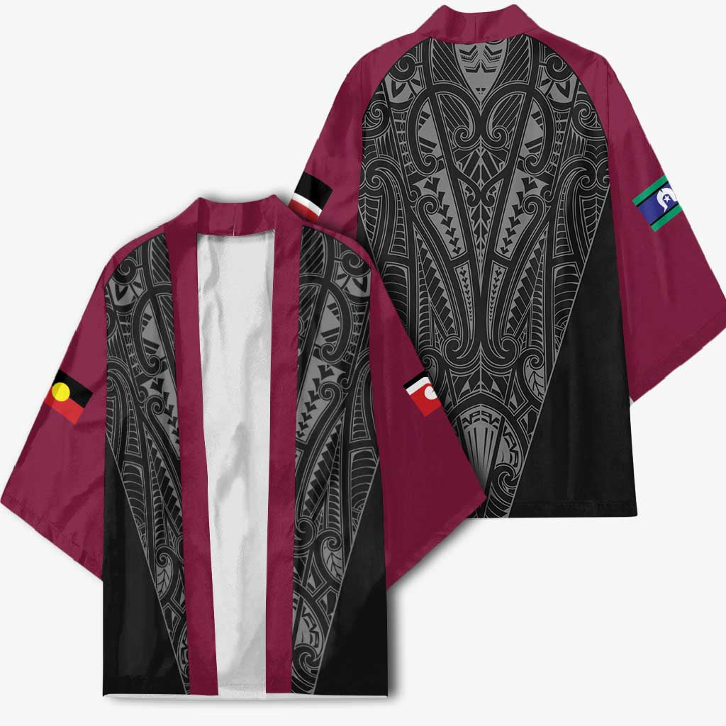 Queensland Maori Rugby Nga Hau e Wha Kimono Maroon Motif - Aussie Hoodie
