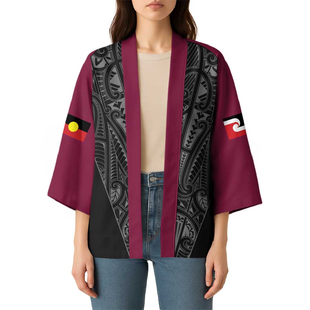 Queensland Maori Rugby Nga Hau e Wha Kimono Maroon Motif - Aussie Hoodie