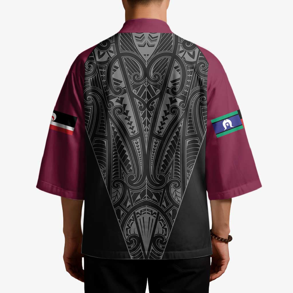 Queensland Maori Rugby Nga Hau e Wha Kimono Maroon Motif - Aussie Hoodie