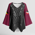 Queensland Maori Rugby Nga Hau e Wha Kimono Sleeve Blouse Maroon Motif - Aussie Hoodie