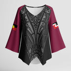 Queensland Maori Rugby Nga Hau e Wha Kimono Sleeve Blouse Maroon Motif - Aussie Hoodie