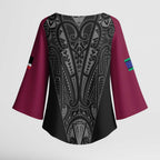 Queensland Maori Rugby Nga Hau e Wha Kimono Sleeve Blouse Maroon Motif - Aussie Hoodie