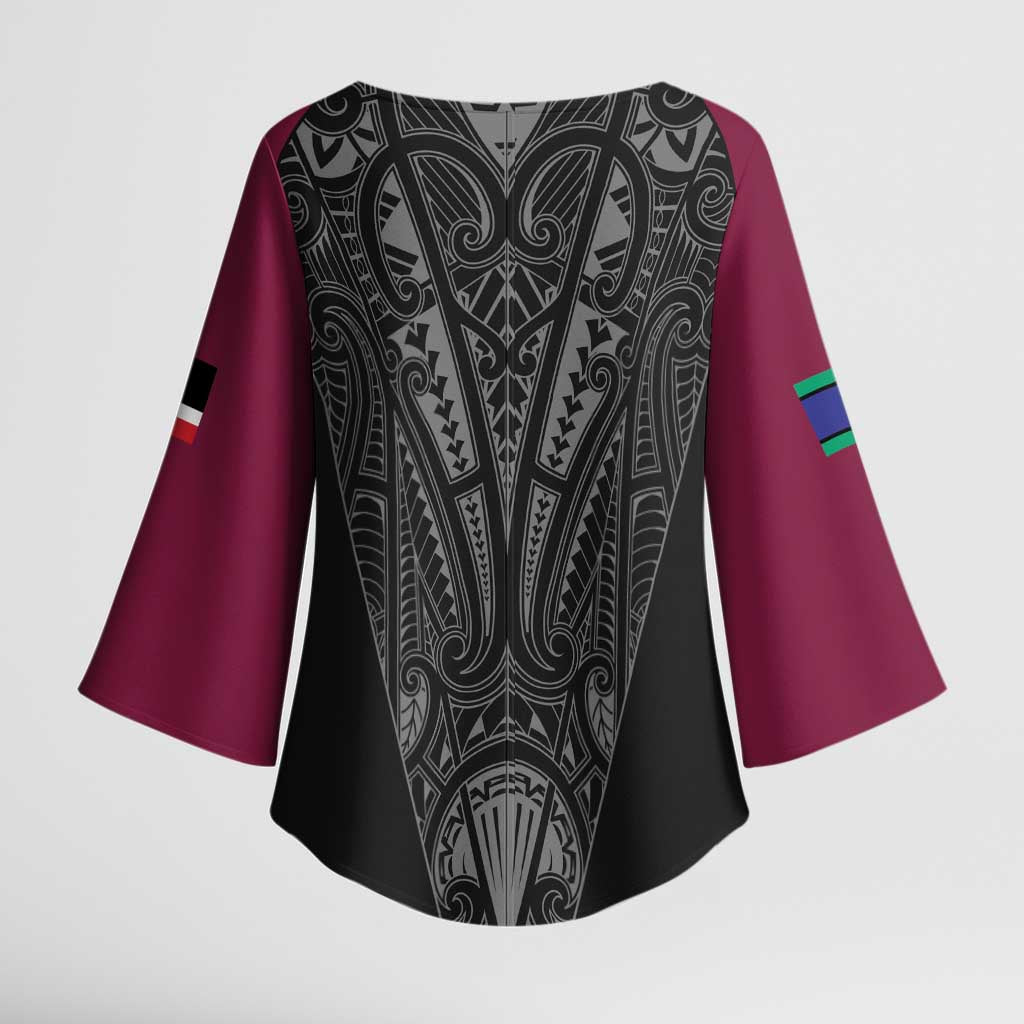 Queensland Maori Rugby Nga Hau e Wha Kimono Sleeve Blouse Maroon Motif - Aussie Hoodie