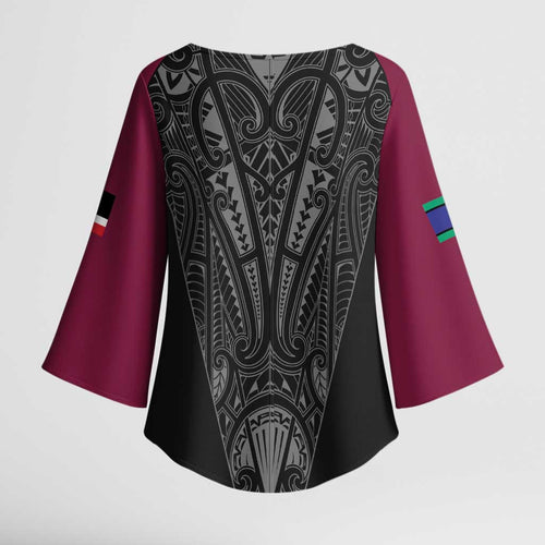 Queensland Maori Rugby Nga Hau e Wha Kimono Sleeve Blouse Maroon Motif - Aussie Hoodie