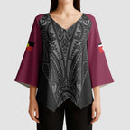 Queensland Maori Rugby Nga Hau e Wha Kimono Sleeve Blouse Maroon Motif - Aussie Hoodie