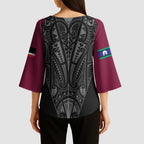 Queensland Maori Rugby Nga Hau e Wha Kimono Sleeve Blouse Maroon Motif - Aussie Hoodie
