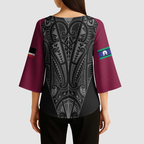 Queensland Maori Rugby Nga Hau e Wha Kimono Sleeve Blouse Maroon Motif - Aussie Hoodie