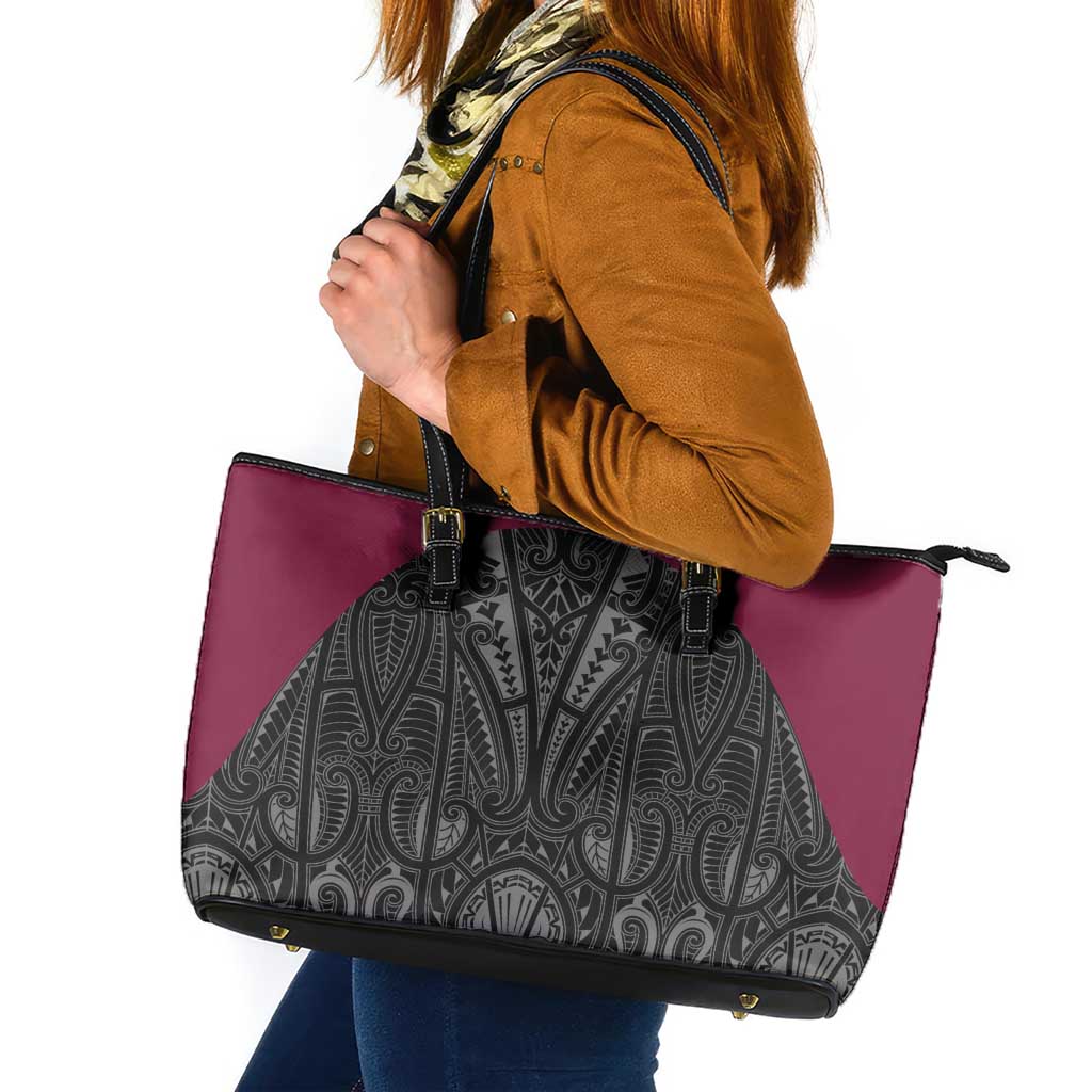 Queensland Maori Rugby Nga Hau e Wha Leather Tote Bag Maroon Motif
